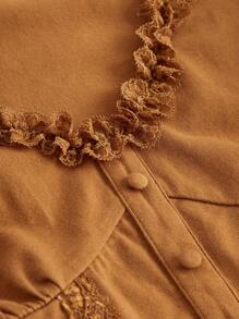 ROMWE PUNK Plus Size Women's Frill Trim V-Neck Long-Sleeved T-Shirt - White - View 3