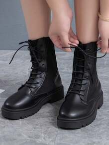 女士優雅靴款,女款春秋新款短靴,女厚底靴 - 黑色 - 查看 1