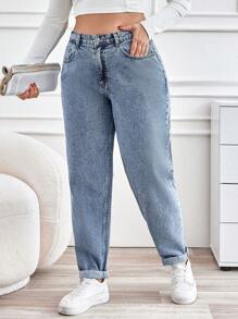 EURMUSE Plus Size Casual Tapered Jeans - Blue - View 5