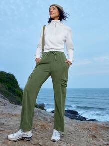 In My Nature Solid Color Drawstring Waist Outdoor Pants
