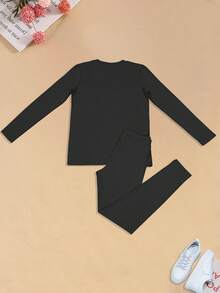 Leggings con camiseta con estampado de letra - Negro - Ver 2