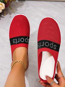 Women's Casual Sports Uppers, Hot Diamond Wedge Heels, Thick-Soled Toe-Toe Half Slippers, Plus Size Red Spring And Autumn Women's Shoes - Red - View 5