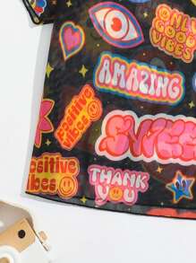 Girls' Cartoon Printed Cover Up - Black - View 3