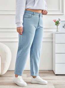 SHEIN Cottnline Women'S Plus Size Tapered Jeans - Light Wash - View 5