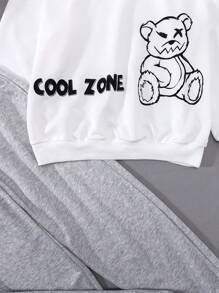 SHEIN Teen Boy Casual Loose Bear Pattern Hooded Sweatshirt And Sweatpants Set - Multicolor - View 4