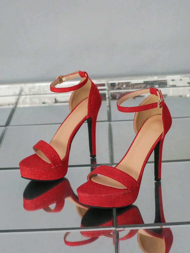 Ankle Strap High Heel Stiletto Sandals With Waterproof Platform For Women - Red - View 5