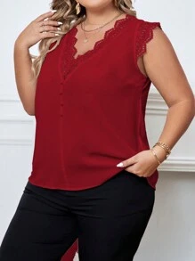 SHEIN Clasi Plus Size Women's Lace Panel Shirt