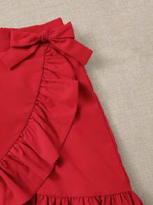 SHEIN EZwear 女士豹紋及字母印花t恤和裙子套裝 - 紅色 - 查看 3