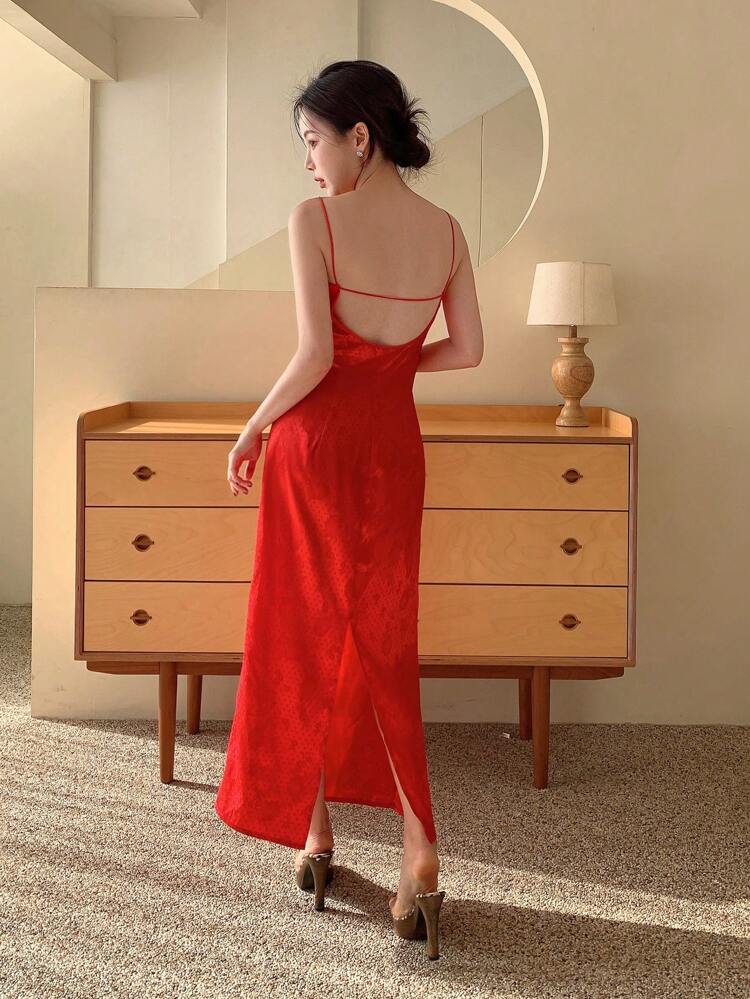 New Chinese Style Party, Valentine's Day, New Year'S Eve Backless Modified Cheongsam Sleeveless Dress For Women