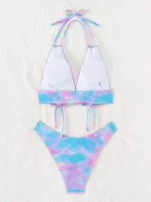 SHEIN Swim Women'S Tie-Dye Halterneck Tankini Swimwear Summer - Multicolor - View 7