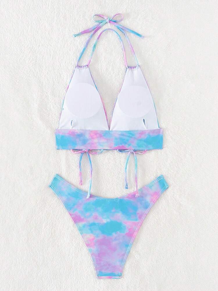 Women'S Tie-Dye Halterneck Tankini Swimwear Summer