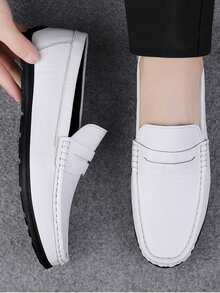 男士軟底時尚商務皮鞋,時尚休閒豆豆鞋,男士商務休閒鞋,男士樂福鞋 - 白色 - 查看 1