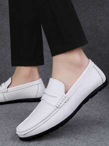 男士軟底時尚商務皮鞋,時尚休閒豆豆鞋,男士商務休閒鞋,男士樂福鞋 - 白色 - 查看 3