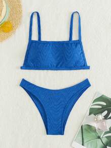 SHEIN Swim Conjunto de bikini de unicolor para mujer de verano