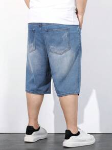 Manfinity Homme Men'S Plus Size Whiskered Straight Denim Shorts - Blue - View 2