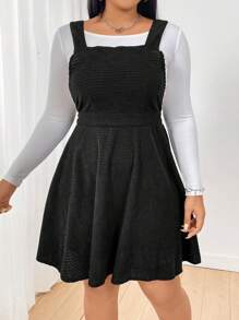 Flirla Plus Solid Overall Dress Without Tee - Black - View 5
