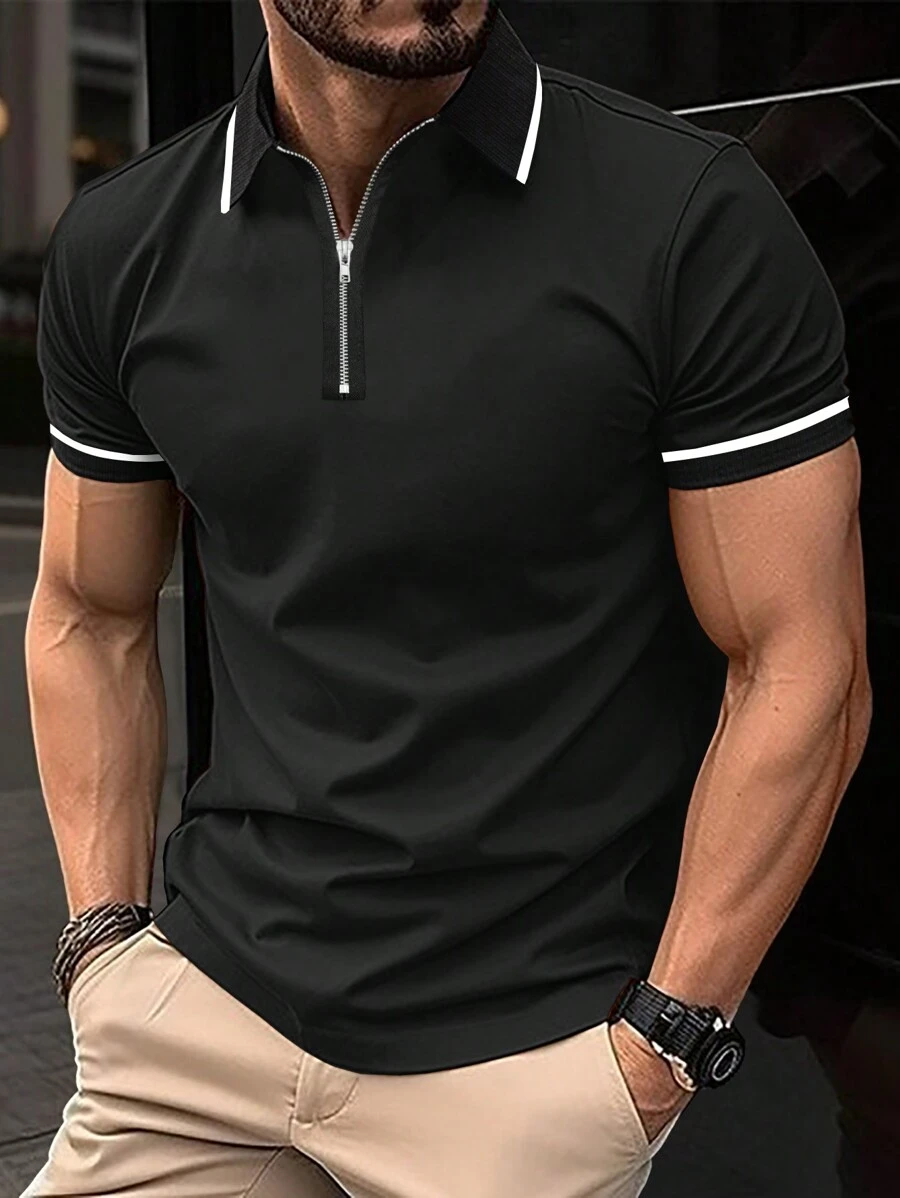 Manfinity Homme Men'S Contrast Trimmed Short Sleeve Polo Shirt - Black - View 1