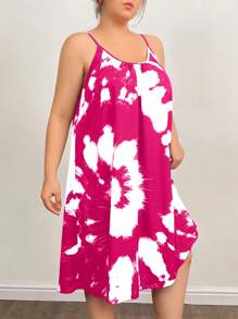 EMERY ROSE 大码女式夏季扎染吊带连衣裙 - 玫紅色 - 查看 3
