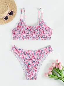 SHEIN Swim Summer Beach Women's Small Flower Print Underwire Cami Bikini Set - Multicolor - View 3