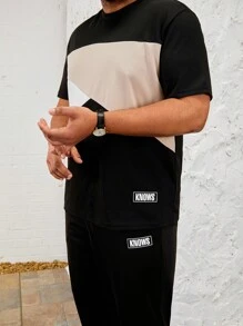 GENTILAND 男士加大尺寸 Monogram 針織休閒短袖 T 恤和褲子兩件式