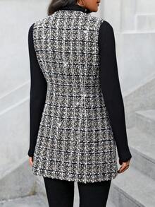 SHEIN Privé Women'S Plaid Sleeveless Jacket - Brown - View 2