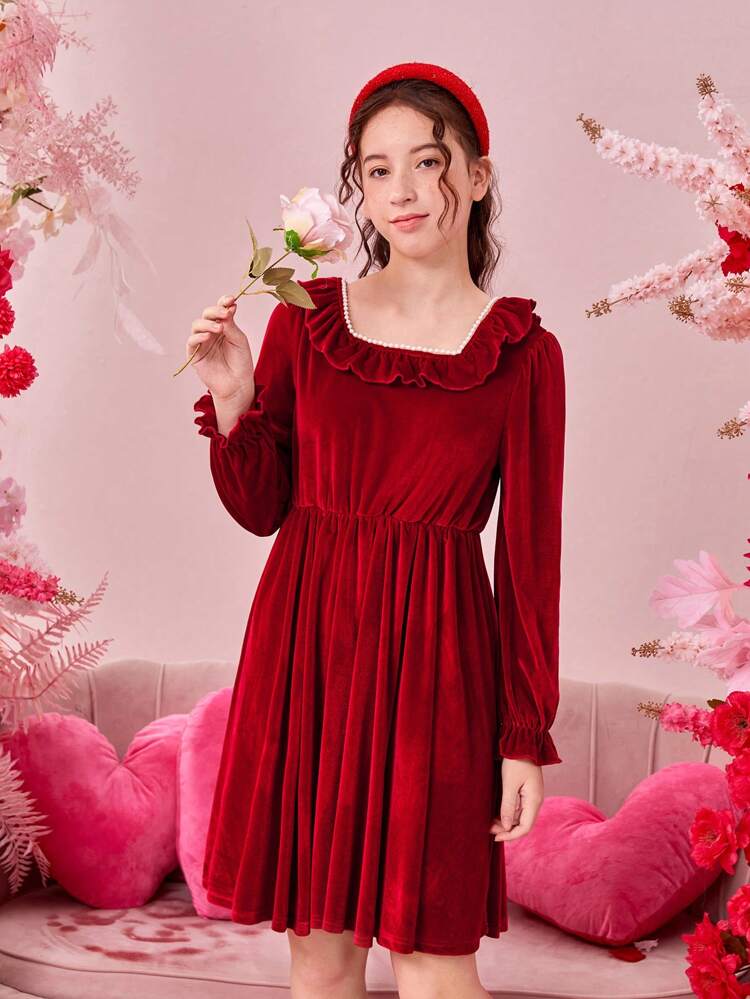 Teen Girls' Square Neck Long Sleeve Dress