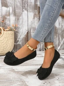 Giày bệt ba lê mũi tròn chất liệu da lộn thời trang thu/đông cỡ lớn cho nữ ngày lễ tình nhân thoải mái - màu đen - Xem 2