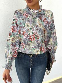 SHEIN LUNE 花卉印花立領襯衫 - 彩色 - 查看 1