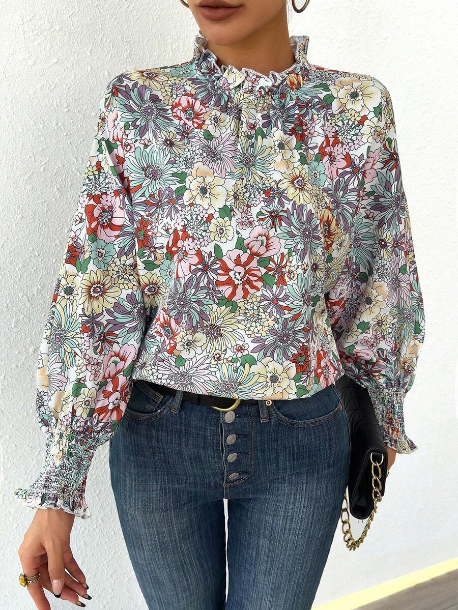 SHEIN LUNE 花卉印花立領襯衫 - 彩色 - 查看 1