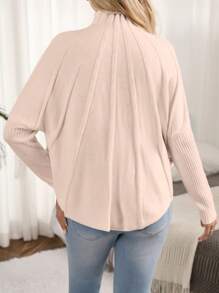 SHEIN Maternity Stand Collar A-Line Sweater, For Winter - Baby Pink - View 2
