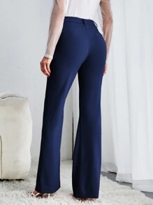 SHEIN Tall High Waist Flare Leg Pants - Navy Blue - View 2