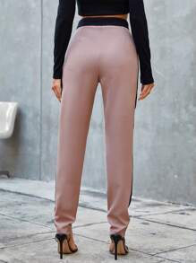 RueChic Contrast Cuffed Waist Tapered Trousers - Black and White - View 2