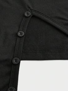 Manfinity Homme Men Asymmetric Hem Plain Longline Short Sleeve T-Shirt, For Going Out, For Friends, Henley Top - Black - View 3