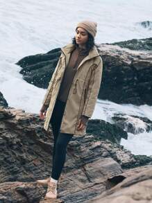 In My Nature 女士連帽拉鍊前開運動外套，帶束腰繩設計 - 綠色 - 查看 6