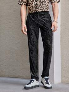 GENTILAND Men'S Crocodile Textured Knit Casual Straight Trousers - Black - View 5