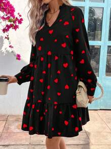 SHEIN LUNE Ladies Heart Pattern Doll Style Loose Dress Fall Cloth For Women - Black - View 5