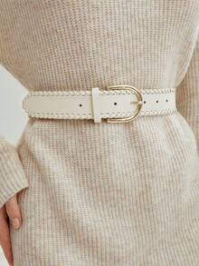 MOTF PREMIUM CURVED PLAIN HANDMADE WOVEN LEATHER BELT ELEGANT - Beige - View 5