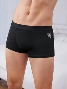 男士花卉印花平角內褲 - 黑色 - 查看 5