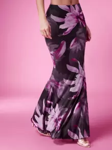 SHEIN BAE 女款花卉印花百褶裙 - 黑色 - 查看 5