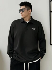 DAZY Nam Mẫu chữ Vạt váy một nửa dây nút Áo nỉ - màu đen - Xem 1