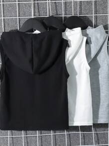 SHEIN 3Pcs/Set Kids Casual Black/White/Gray Getaway, Holiday, Travel, Relax, Sunbathing Summer Tank Top Sets