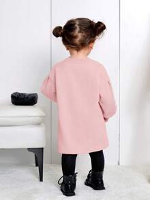 SHEIN Em bé Cô gái Giải trí Dài Áo nỉ Với Chi tiết cung - Hồng - Xem 2