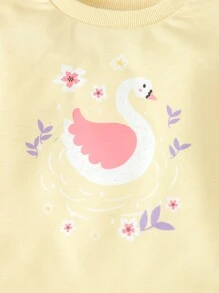 SHEIN 有趣可愛的女嬰天鵝印花兩件套 - 黃色 - 查看 4