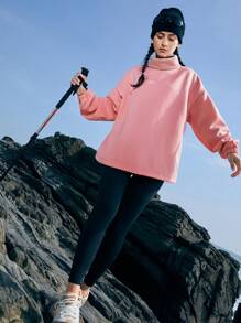 In My Nature Funnel Neck Drop Shoulder Sleeve Outdoor Sweatshirt - Pink - View 4