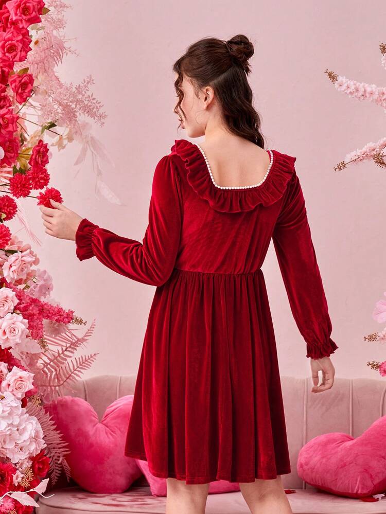 Teen Girls' Square Neck Long Sleeve Dress