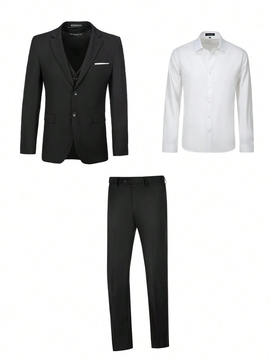 3 件套男士西装外套、衬衫和裤子 - 黑色 - 查看 1