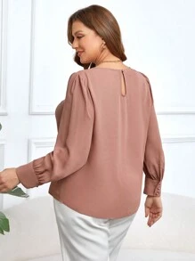 SHEIN Clasi 女裝大碼扣細節圓領襯衫 - 藕粉色 - 查看 2