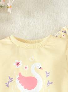 SHEIN 有趣可愛的女嬰天鵝印花兩件套 - 黃色 - 查看 7