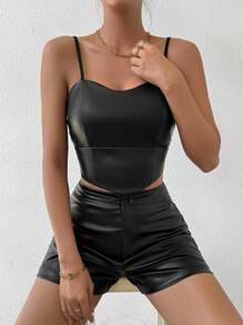 SHEIN Unity Women'S Slim-Fit Pu Leather 2-Piece Set - Black - View 1