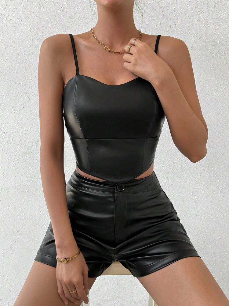 Women'S Slim-Fit Pu Leather 2-Piece Set